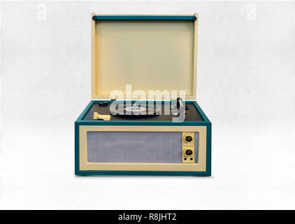Classic retro historische Vintage box Lp-Player bereit Schallplatten zu spielen Stockfoto