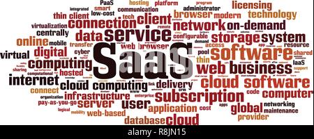 SaaS, Software als Service, Word cloud Konzept. Vector Illustration Stock Vektor