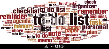 To-do-Liste word cloud Konzept. Vector Illustration Stock Vektor