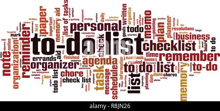 To-do-Liste word cloud Konzept. Vector Illustration Stock Vektor