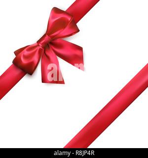 Glänzend rote Seide bogen und farbband auf weißem Hintergrund. Vector Illustration auf weißem Hintergrund Stock Vektor