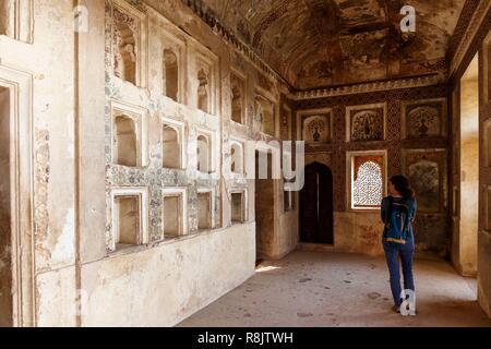 Indien, Madhya Pradesh, Datia, Bir Singh Deo palace Malerei Stockfoto