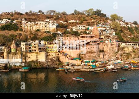 Indien, Madhya Pradesh, Omkareshwar, Shri Omkareshwar Jyotirlinga Tempel in der Nähe der Narmada Fluss Stockfoto