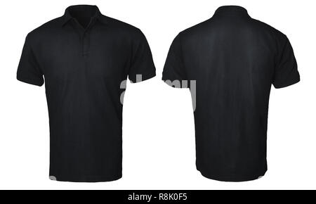 Leer Poloshirt mock up Vorlage, Vorder- und Rückansicht, auf Weiß, Schwarz t-shirt mockup. Polo T-Stück design Präsentation für Drucken. Stockfoto