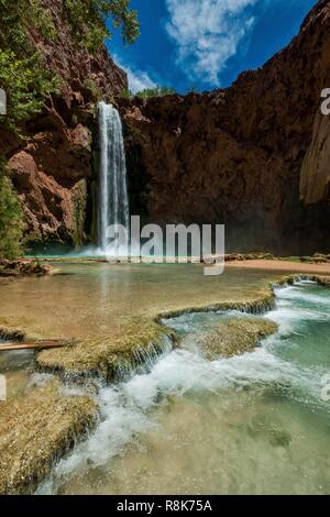 United States, Arizona, der Grand Canyon National Park, der Havasupai Indian Reservation, berühmt für seine 5 türkis-blau Wasserfälle, Mooney fällt Stockfoto