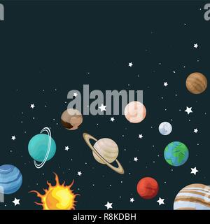 Vector clip art der Solaranlage Square Banner mit Planeten im Weltraum Hintergrund Universum Textur für Grußkarten, Einladungen Stock Vektor