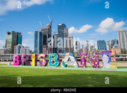 Brisbane Anmelden bei Sonnenaufgang in Southbank in Brisbane. Stockfoto