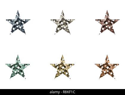 Sternsymbole gesetzt. Vektorabbildung. Die Textur des Glitzers. Stock Vektor