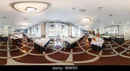 360 Grad Panorama Ansicht von MINSK, Weißrussland - Juli 14, 2016: Panorama Innenraum Elite Restaurant in modernes Hotel. Vollsphärische 360 von 180 Grad Panorama nahtlos in equirectang