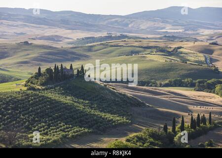 Italien, Toskana, Val d'Orcia als Weltkulturerbe von der UNESCO, auf dem Land in der Nähe von San Quirico d'Orcia Stockfoto