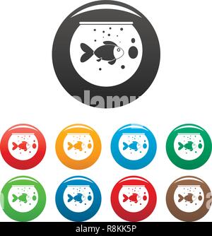 Fisch runden Aquarium Icons Set 9 Farbe Vektor isoliert auf Weiss für jedes Design Stock Vektor