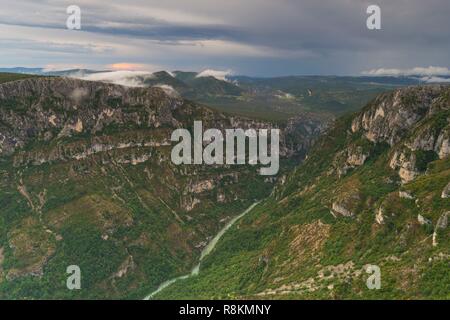 Frankreich, Alpes-de-Haute-Provence, Regionaler Naturpark Verdon, Grand Canyon du Verdon, Felsen aus dem Belvedere von Dent gesehen d'Aire Stockfoto