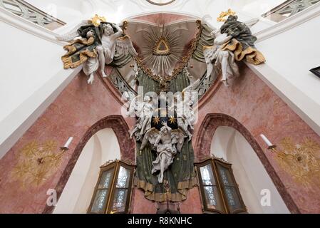 Tschechische Republik, Südböhmen, Žďár nad Sázavou, Zelena Hora, Innenraum der Wallfahrtskirche des hl. Johannes von Nepomuk von Zelena Hora, entworfen vom Architekten Jan Blasius Santini Aichl (1677-1723), als Weltkulturerbe von der UNESCO Stockfoto