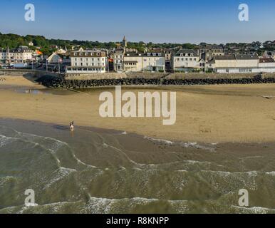 Frankreich, Calvados, Arromanches-les-Bains, Gold Beach, Alliierte Invasion von Deutschen besetzten Frankreich in die Landung in der Normandie am 6. Juni 1944 (Luftbild) Stockfoto