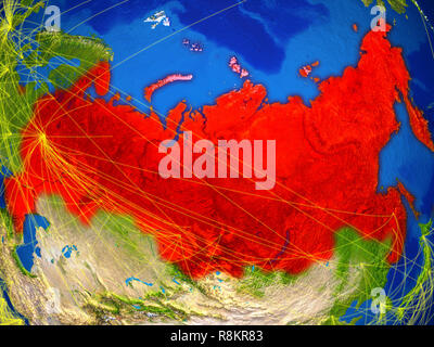 Russland aus dem Weltraum auf dem Modell des Planeten Erde mit Netzwerken. Detaillierte Planeten Oberfläche mit den Lichtern der Stadt. 3D-Darstellung. Elemente dieses Bild eingerichtet Stockfoto