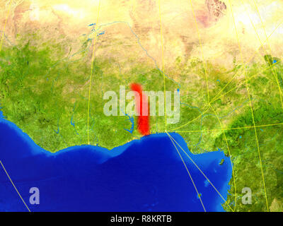 Togo aus dem Weltraum auf dem Modell des Planeten Erde mit Netzwerken. Detaillierte Planeten Oberfläche mit den Lichtern der Stadt. 3D-Darstellung. Elemente dieses Bild von Stockfoto