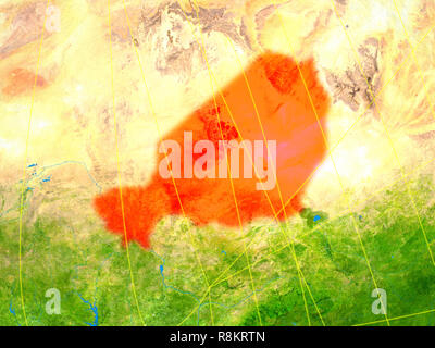 Niger aus dem Weltraum auf dem Modell des Planeten Erde mit Netzwerken. Detaillierte Planeten Oberfläche mit den Lichtern der Stadt. 3D-Darstellung. Elemente dieses Bild eingerichtete b Stockfoto