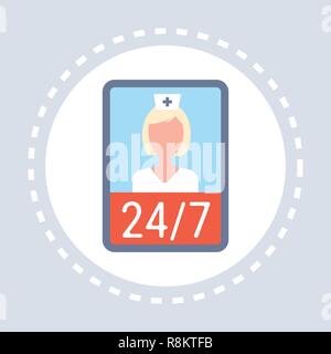 Frau Doktor online Beratung Mobile Smartphone Bildschirmsymbol Healthcare Medical Service logo Medizin und Gesundheit Symbol Konzept flach Stock Vektor