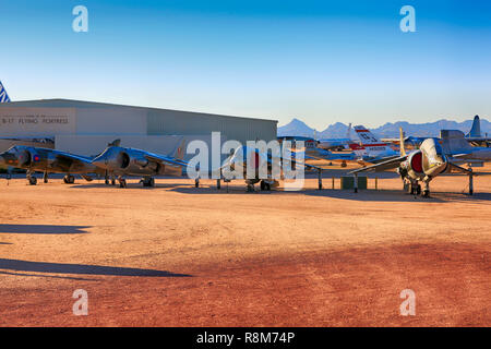 Sammlung von Hawker Siddeley VSTOL Kampfflugzeuge auf Anzeige an das Pima Air & Space Museum in Tucson, AZ Stockfoto