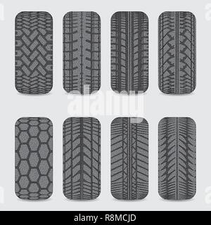 Satz von acht Schwarze Auto reifen Titel mit Punkten Stock Vektor
