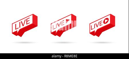 LIVE, Taste, Symbol, Web ui, App. Social media Icon live streaming. Auf eine Sprechblase leben. Vector Illustration. Stock Vektor