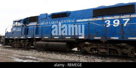 Great Lakes Central Railroad motor #397 im Zug Yard in Owosso, Michigan Stockfoto