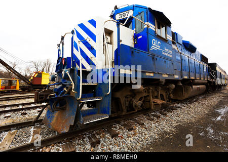 Great Lakes Central Railroad motor #397 im Zug Yard in Owosso, Michigan Stockfoto