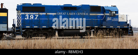 Great Lakes Central Railroad motor #397 im Zug Yard in Owosso, Michigan Stockfoto