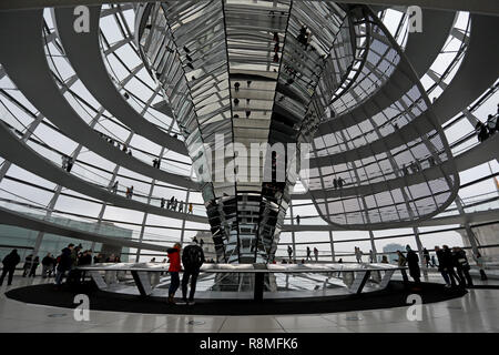 Berlin/Deutschland - vom 15. Dezember 2018: die Besucher rund um die glaskuppel Spaziergang oben auf dem Reichstag, dem deutschen Parlament, in das Zentrum von Berlin. Stockfoto