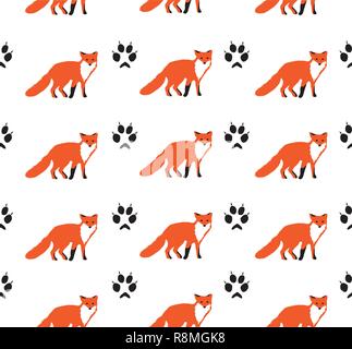 Vector Illustration von Fox nahtlose Hintergrund mit Fuß wird gedruckt. Stock Vektor