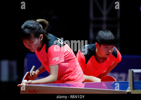 Incheon, Südkorea. 16 Dez, 2018. Chen Xingtong & Sonne Yingsha (CHN) Tischtennis: Seamaster 2018 ITTF World Tour Grand Finale Frauen verdoppelt Finale bei Namdong Gymnasium in Incheon, Südkorea. Credit: Naoki Morita/LBA SPORT/Alamy leben Nachrichten Stockfoto