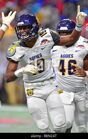 Januar 01, 2018. North Carolina A&T Zachary Leslie 19 in Aktion während der Air Force Feier Schüsselspiel 2018 zwischen der North Carolina A&T Aggies und die Alcorn Zustand Braves bei der Mercedes Benz Dome in Atlanta, Georgia. Bill McGuire/CSM Stockfoto