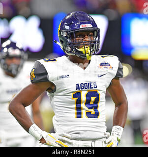 Januar 01, 2018. North Carolina A&T Zachary Leslie 19 in Aktion während der Air Force Feier Schüsselspiel 2018 zwischen der North Carolina A&T Aggies und die Alcorn Zustand Braves bei der Mercedes Benz Dome in Atlanta, Georgia. Bill McGuire/CSM Stockfoto