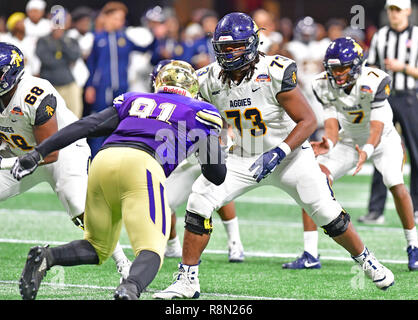 Januar 01, 2018. North Carolina A&T Marcus Pettiford 73 in Aktion während der Air Force Feier Schüsselspiel 2018 zwischen der North Carolina A&T Aggies und die Alcorn Zustand Braves bei der Mercedes Benz Dome in Atlanta, Georgia. Bill McGuire/CSM Stockfoto