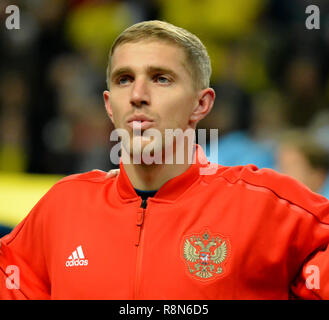 Solna, Schweden - 20 November, 2018. Russland Fußball-Nationalmannschaft Mittelfeldspieler Yury Gazinsky vor dem UEFA-Nationen Liga Match Schweden vs Russland in Stockho Stockfoto