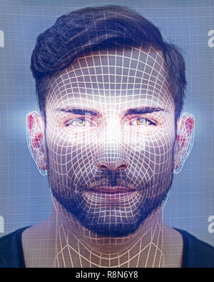 Gesicht eines Mannes mit Grid net auf der Haut Stockfoto