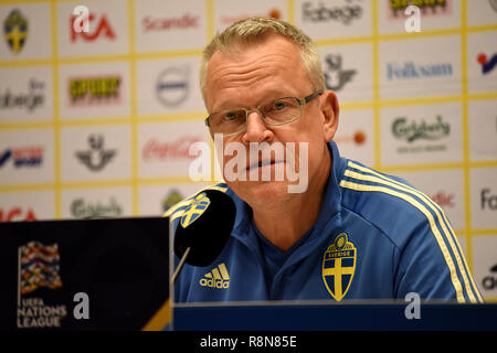 Solna, Schweden - 20 November, 2018. Schweden National Team Coach Jan Andersson nach UEFA Nationen Liga Match Schweden vs Russland in Solna. Stockfoto