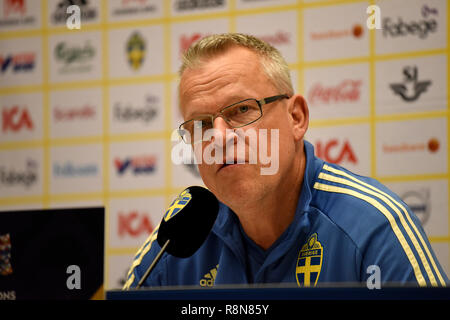 Solna, Schweden - 20 November, 2018. Schweden National Team Coach Jan Andersson nach UEFA Nationen Liga Match Schweden vs Russland in Solna. Stockfoto