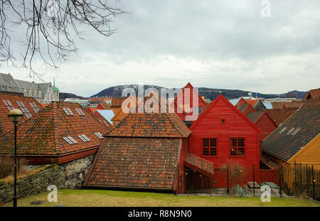 Berühmte Holz- Viertel Bryggen in Bergen. Wahrzeichen von Norwegen. Stockfoto