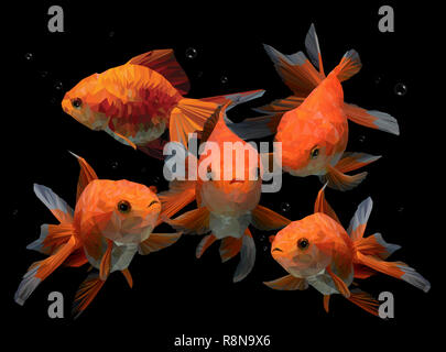 3D-Illustration polygonalen Zeichnung der Goldenen Fisch in schwarzen Hintergrund. Stockfoto