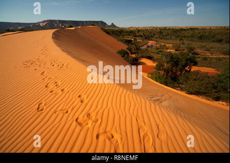 Die berühmten roten Dünen bei Jalapão Nationalpark, Tocantins state. Dies ist der am meisten fotografierte Attraktion im Park, wilde Gegend in Brasilien Stockfoto