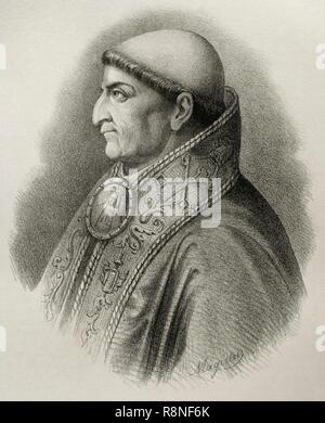 Francisco Jiménez de Cisneros, Conocido por Cardenal Cisneros (1436-1517). Cardenal, Frontera de Toledo, Primado de España y tercer Inquisidor General de Castilla. Litografía. Retrato. Crónica de España, Historia y Ilustrada Descriptiva de Sus Provincias. Castilla-La Nueva, 1869. Biblioteca Histórico Militar de Barcelona, Cataluña, Spanien. Stockfoto