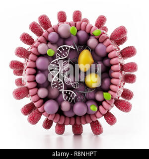 Konstruktive Detail des Hepatitis B-Virus auf weißem Hintergrund. 3D-Darstellung. Stockfoto