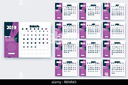 Einfacher Kalender 2019 yesr, vektor design Eps 10. Stock Vektor