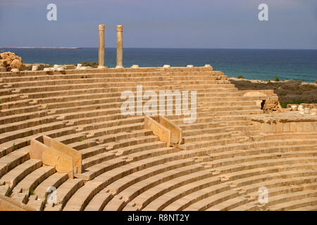 Libyen. Leptis Magna archäologische Stätte. Ruinen der römischen Stadt zum Weltkulturerbe der UNESCO gehört. Stockfoto