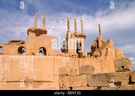 Libyen. Leptis Magna archäologische Stätte. Ruinen der römischen Stadt zum Weltkulturerbe der UNESCO gehört. Stockfoto