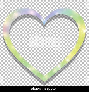 Einhorn mit Rainbow mesh Rahmen in Herzform auf transparentem Hintergrund. Kawaii Universum clip art in Princess Farben. Fantasy gradient holographische Bord Stock Vektor