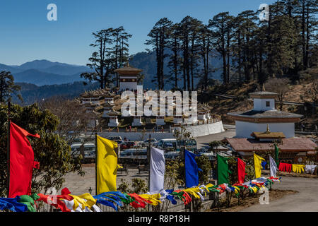 108 Stupas, Tempel an der Oberseite des Dorchula Pass, Bhutan Stockfoto