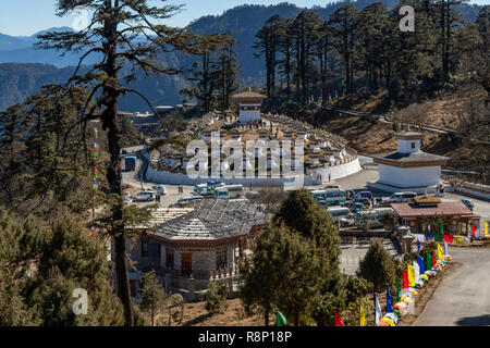 108 Stupas, Tempel an der Oberseite des Dorchula Pass, Bhutan Stockfoto