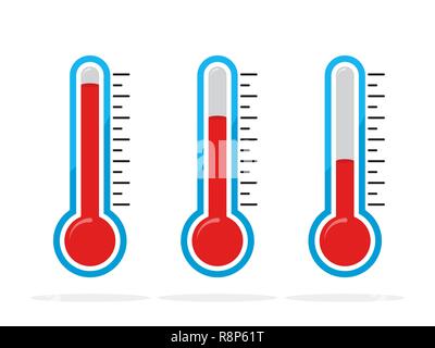 Thermometer Symbol isoliert. Vector Illustration. Farbige thermometer Indikatoren im flachen Stil Stock Vektor